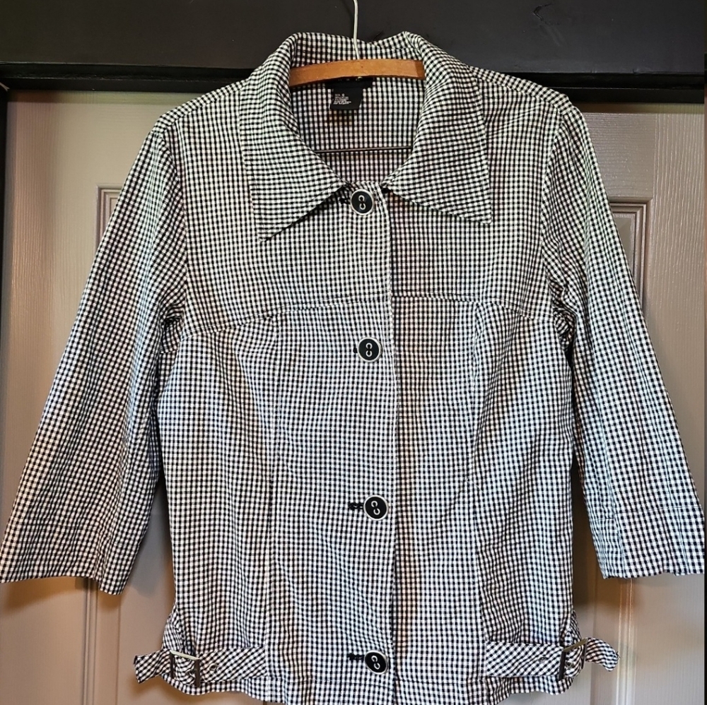Vintage RQT size Small Gingham Button Up 3/4 Sleeve Casual Jacket